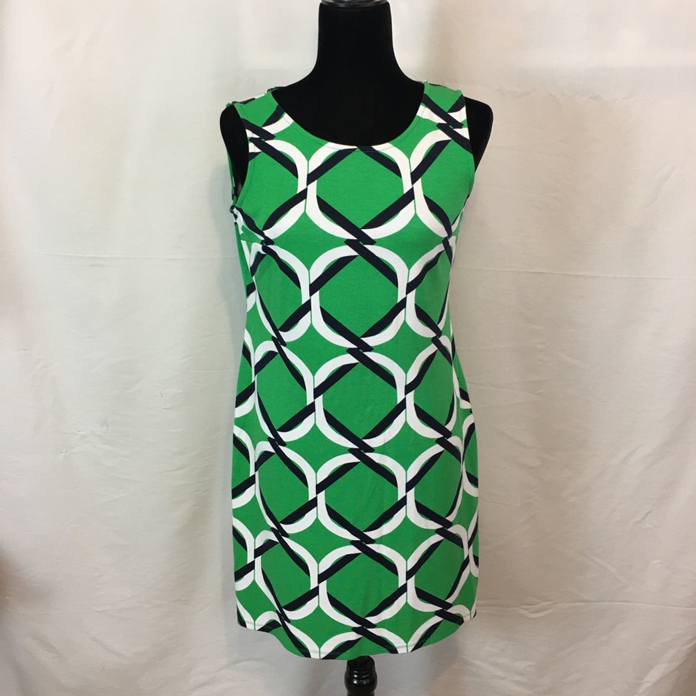 crown & ivy Green Geometric Sleeveless Shift Dress
